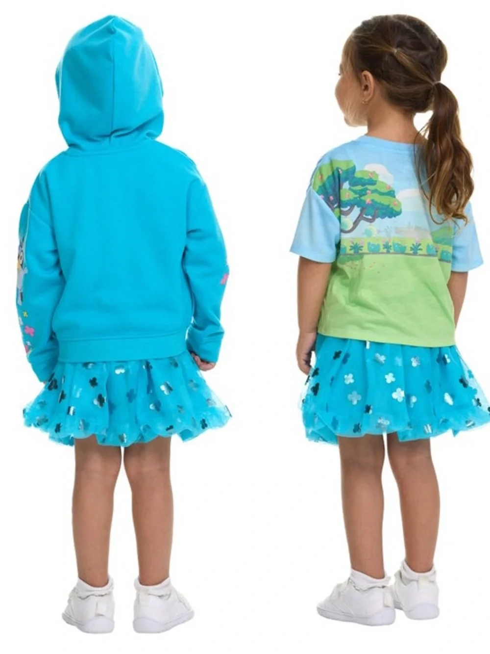 Disney Bluey Teal/Turquoise Blue Kids Matching Set - Teal Hoodie , shirt & Skirt